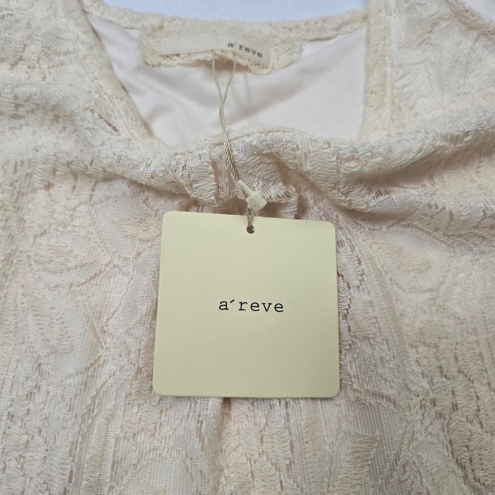 A'reve Cream Crochet Lace Bohemian Cottagecore Peasant Tiered Dress Fairy Core L - Picture 12 of 16